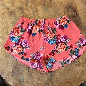 Ambiance Pink and Purple Floral Shorts with Elastic Waistband